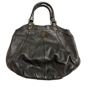 Tory Burch Hobo Bag Purse Large Black Pebbled‎ Leather Dakota Gold Logo Slouchy